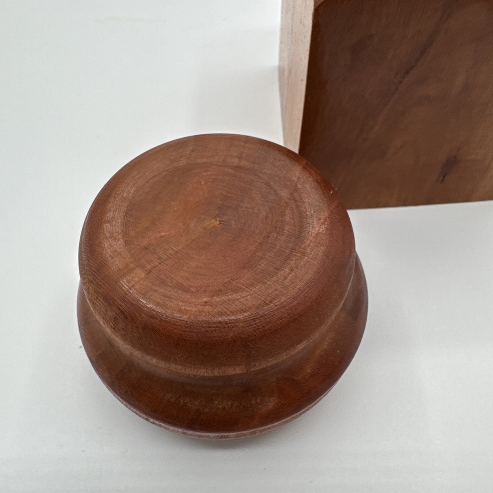 Vintage Turned Teak Wood Tobacco Jar Canister Apothecary Storage Box w/ Lid 4" - Picture 8 of 12